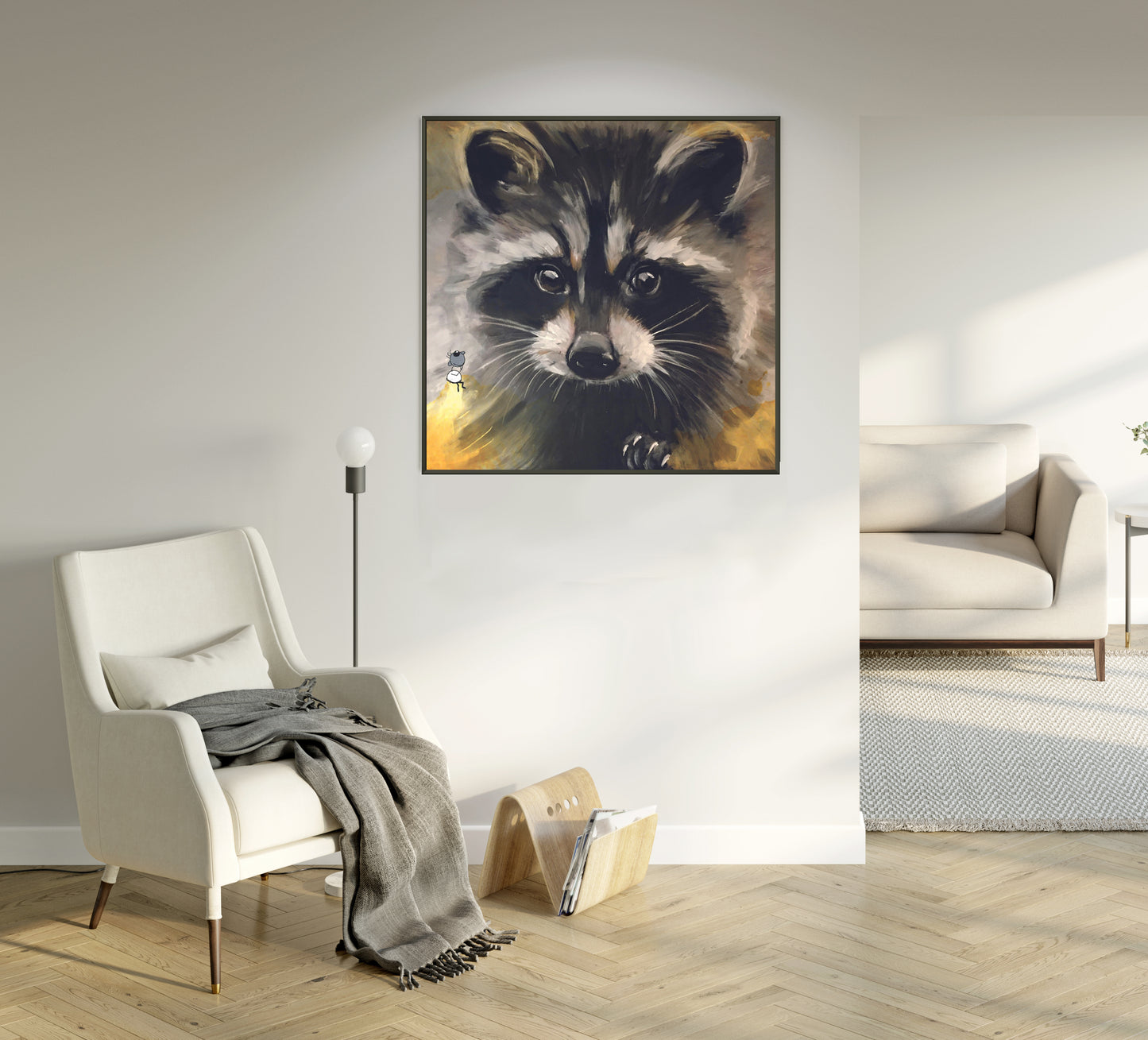 Willi der Waschbär - Premium Poster aus halbmattem Papier mit Metallrahmen 70x70 cm